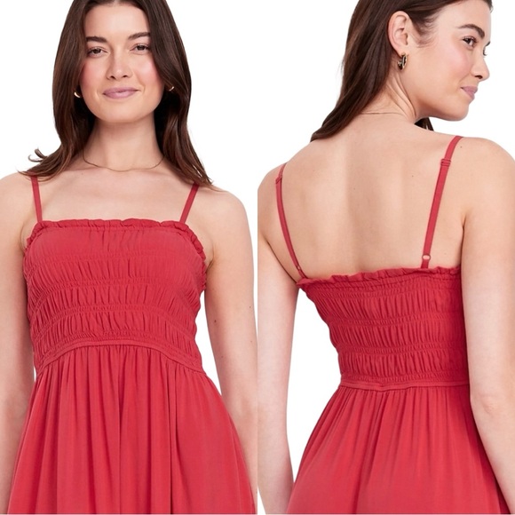 NWOT🌹GAP OLD NAVY L🌹BANDEAU MAXI DRESS IN POPPY RED ADJUSTABLE STRAPS POCKETS - Picture 2 of 16